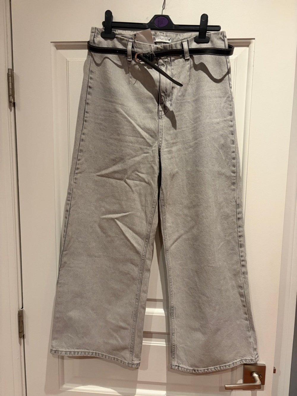 Zara Light Gray Wide-Leg Jeans
